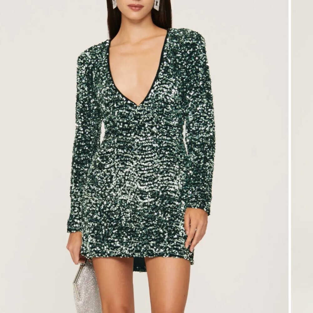 ardot Lilia Sequin Mini Dress Emerald Green Velvet Sequin Open Back Mini